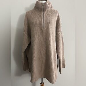 H&M funnel neck chunky sweater fall winter boho chic tan minimalist winter